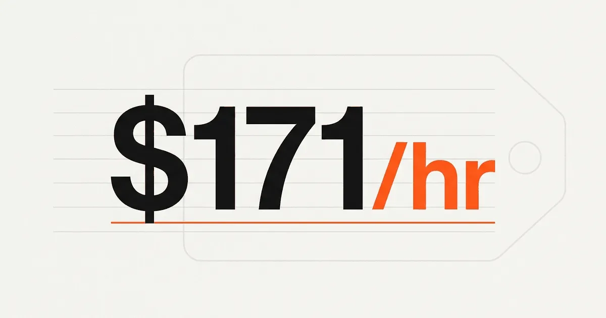 A large $171/hr figure on an editorial price tag, the average SEO consultant hourly rate